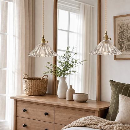 Fyron Retro Clear Brass Glass Pleated Pendant Light