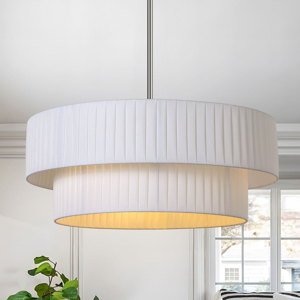 Elaraine Pleated Fabric Circular Drum Shade Chandelier