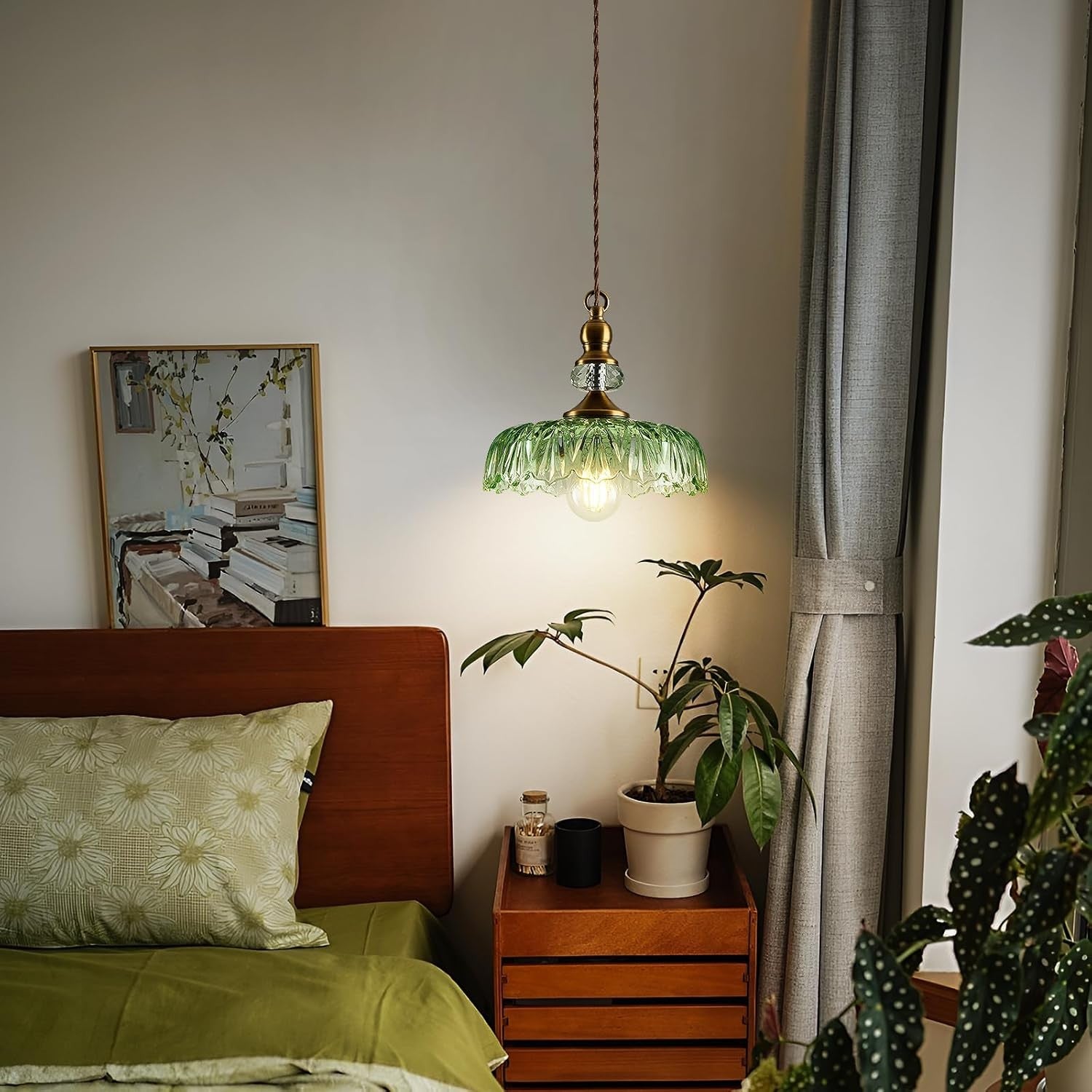 Jaime Antique Brass and Glass Flower Pendant Light
