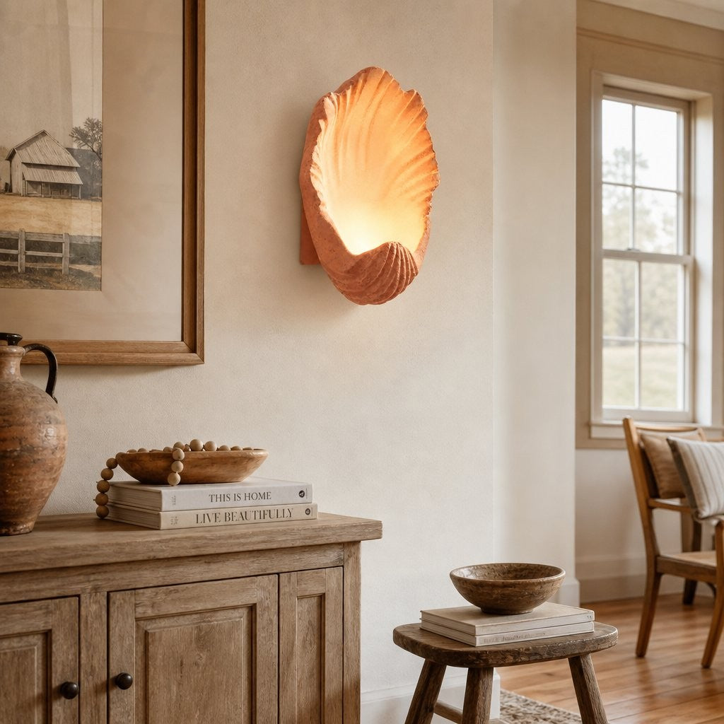 Kristian French Vintage Ceramic Cream Shell Wall Sconce