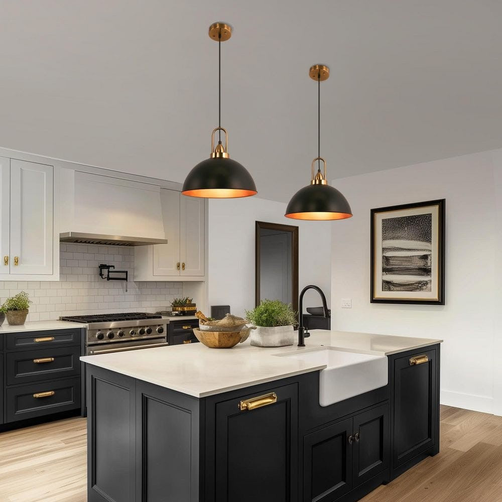 Gleamix Industrial Black Metal Dome Pendant Light