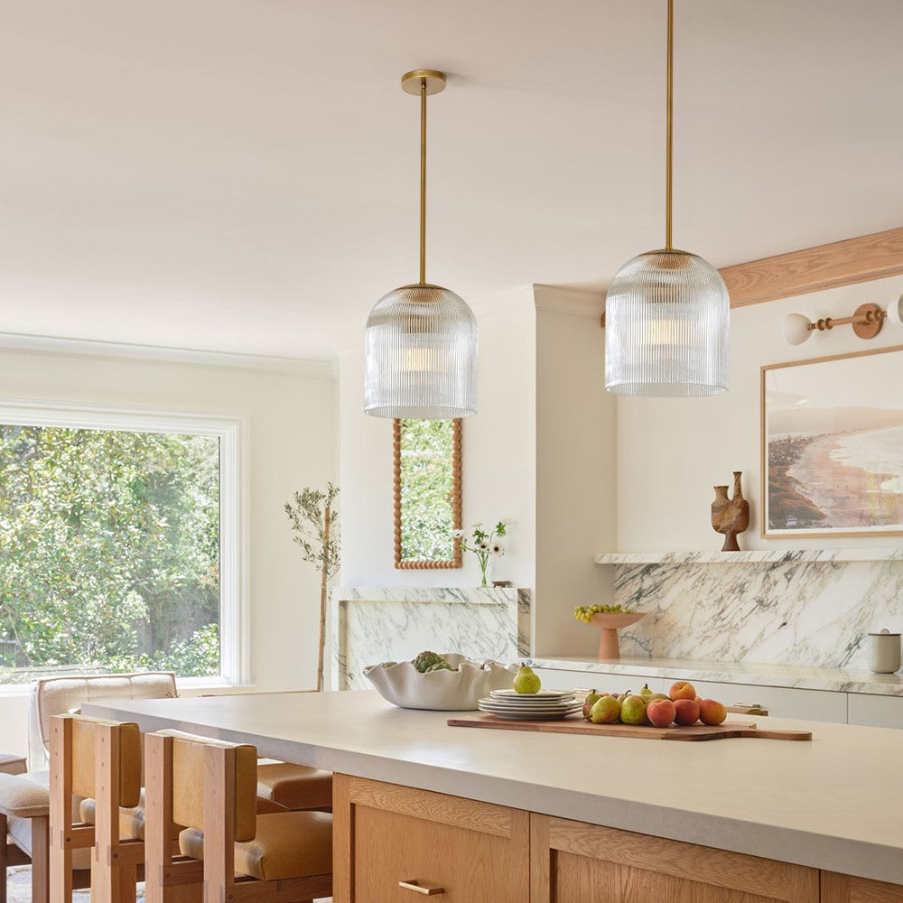 Alain Farmhouse Cooper Ribbed Glass Pendant Light