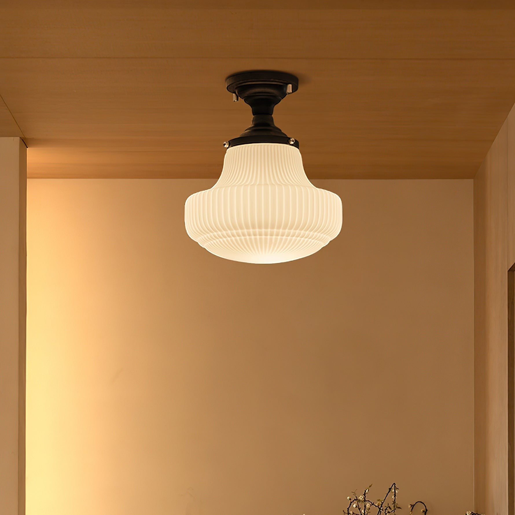 Iveria Striped Milk Glass Schoolhouse Flush Mount Ceiling Light
