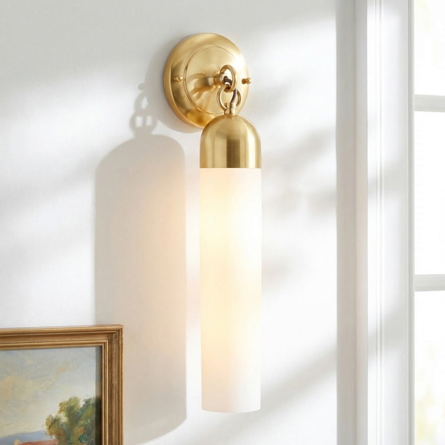 Morgan Minimalist Cylindrical Glass or Alabaster Wall Light