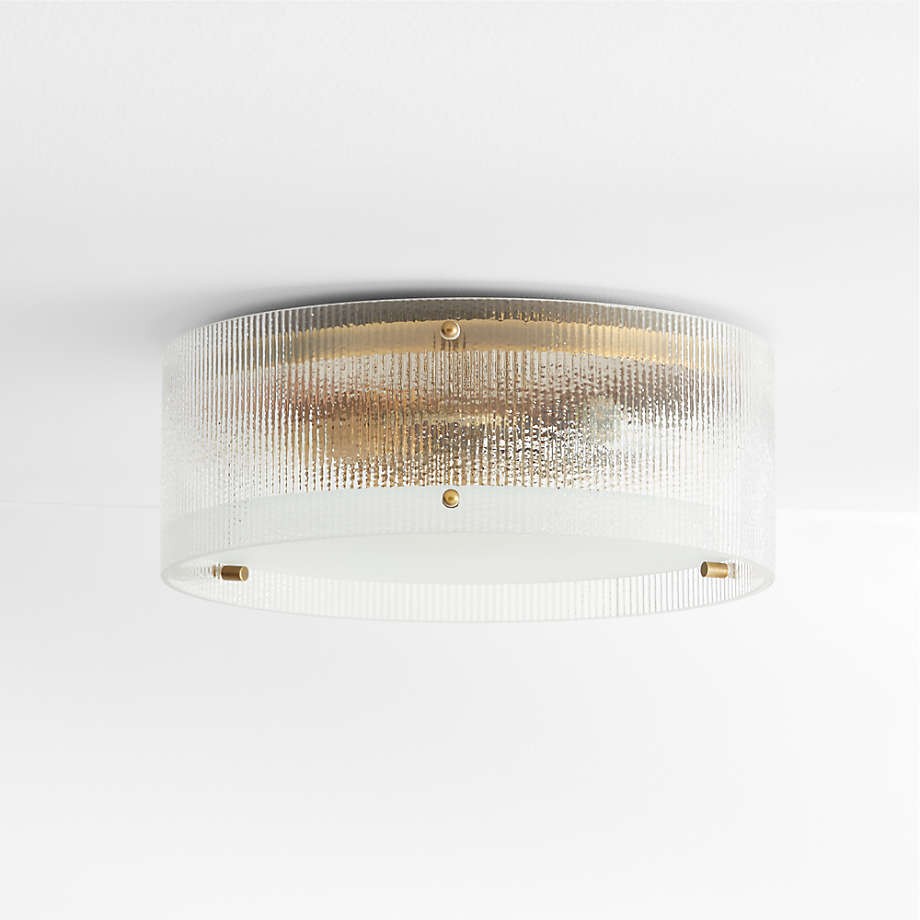 Gregory Modern Brass Ribbed Glass Drum Round Flush Mount Ceiling Light