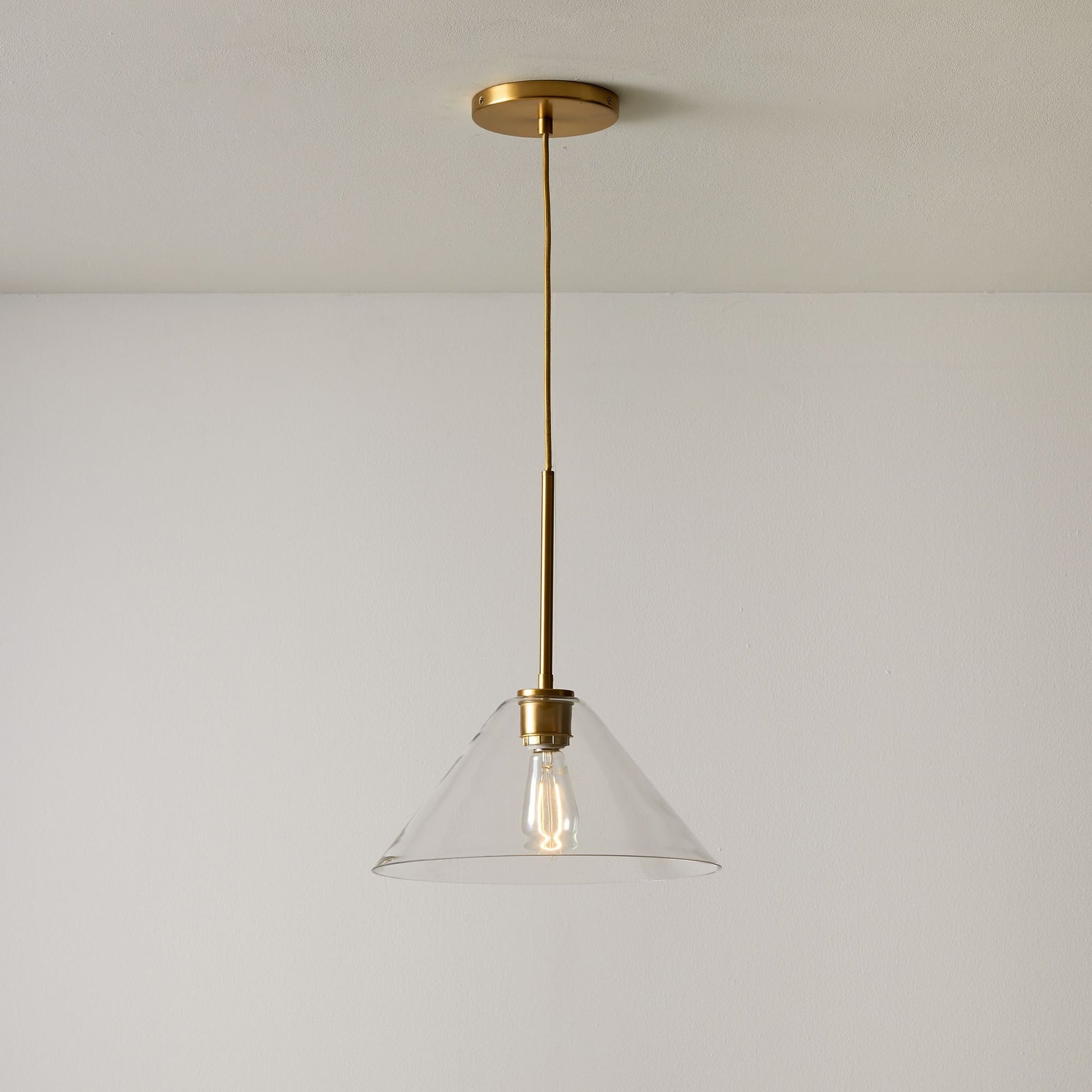 Nori Minimalist Brass Glass Cone Pendant Light