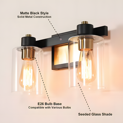 Dyril Modern Matte Black Cylinder Glass Sconce
