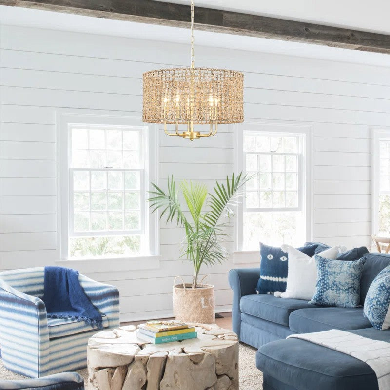Arlo Bohemian 5 Light Natural Rattan Drum Chandelier