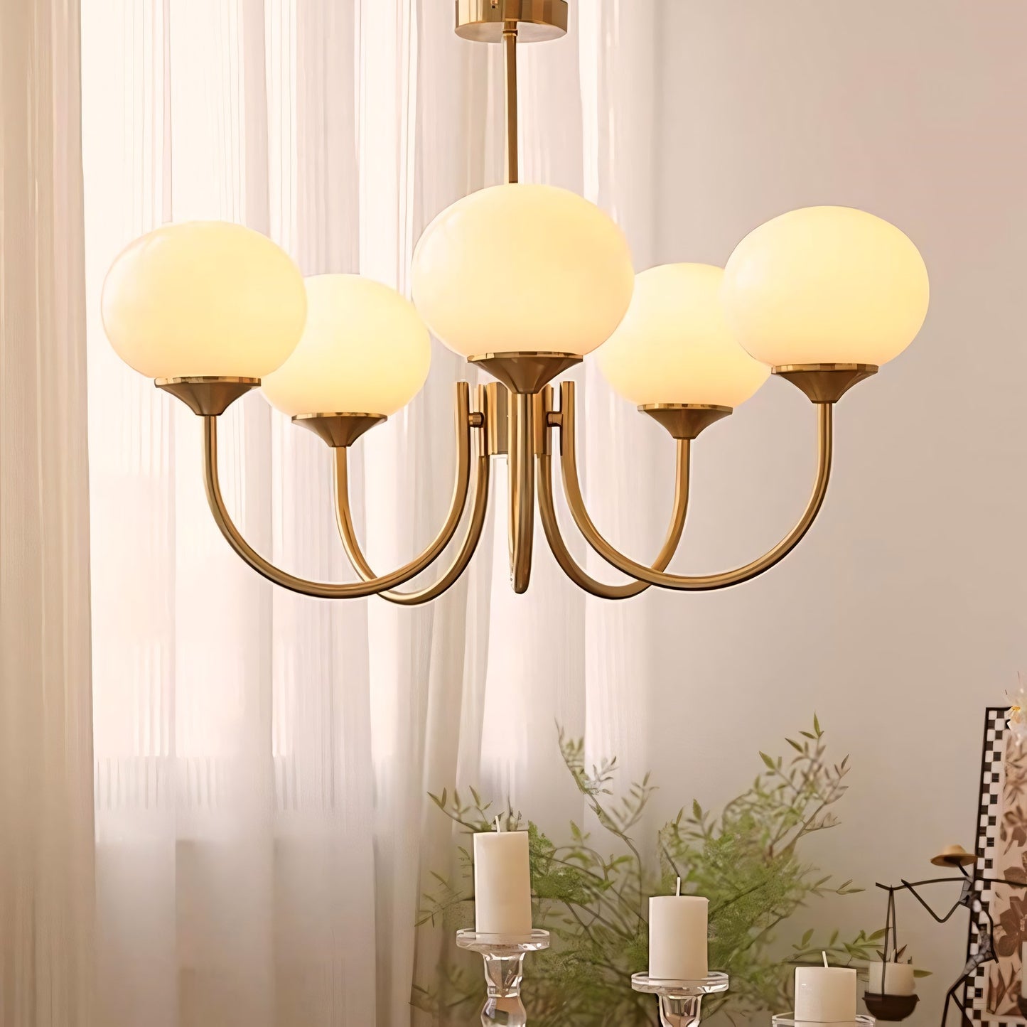 Bianca Colored Glass Shade Chandelier with Globes