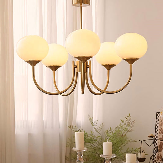 Bianca Colored Glass Shade Chandelier with Globes