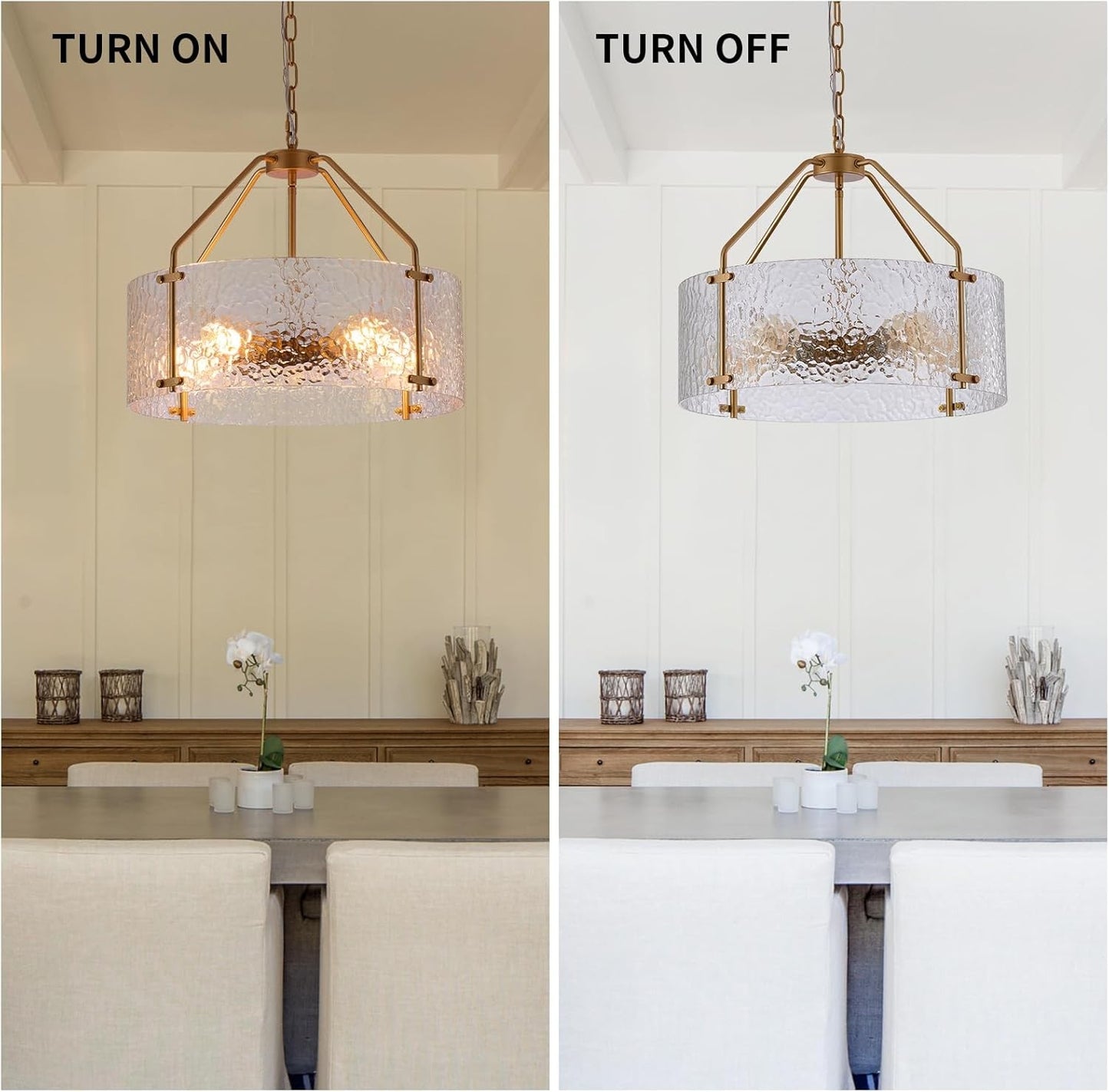 Elys Modern Water Corrugated Glass Drum Shade Pendant Light