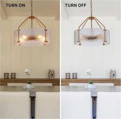 Elys Modern Water Corrugated Glass Drum Shade Pendant Light