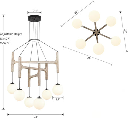 Astraea Farmhouse Wooden Branch Milk Glass Globe Chandelier