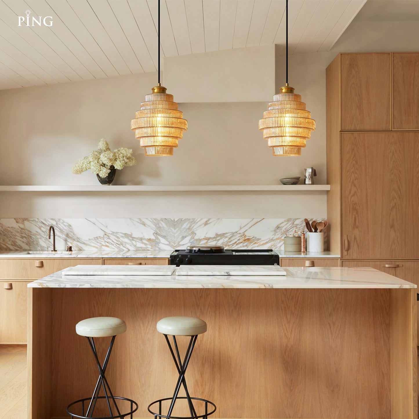 Kaelyn Bottle Shade Stained Striped Glass Pendant Light