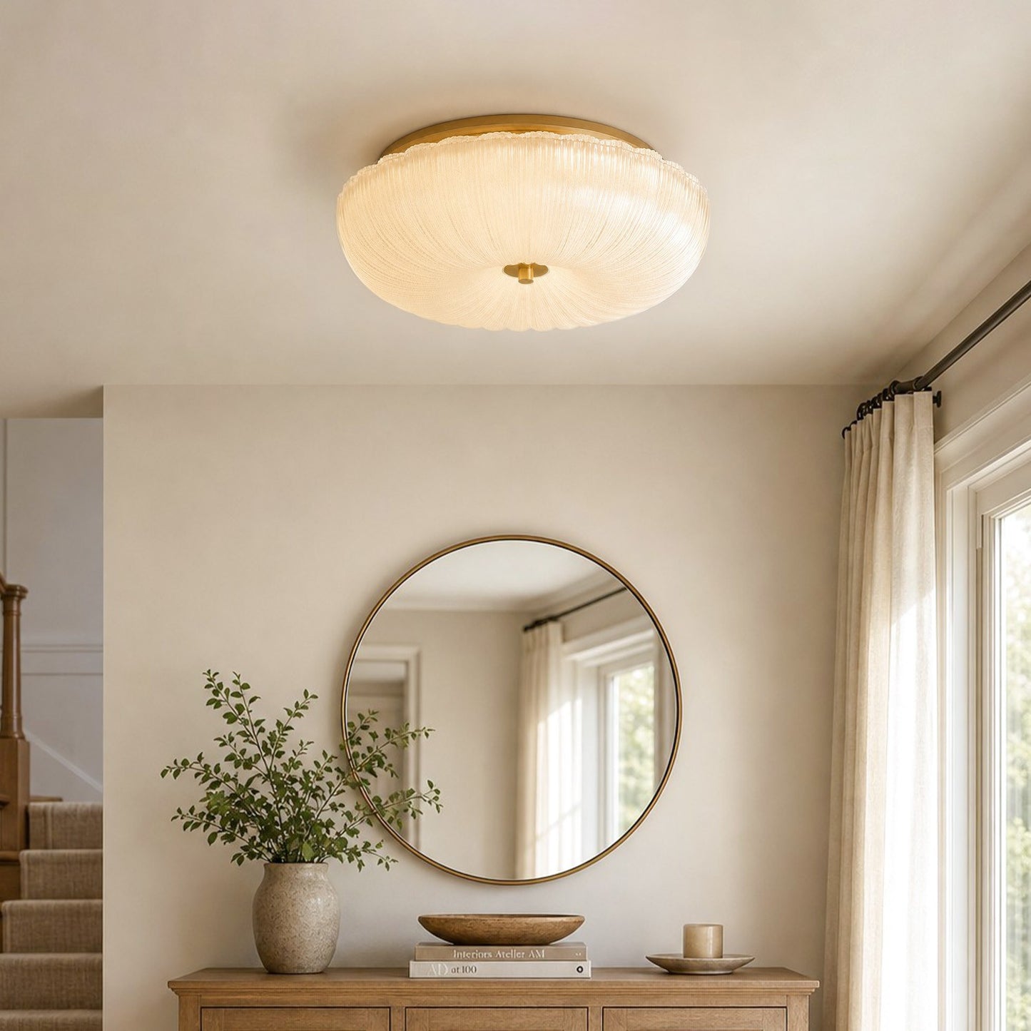 Caladri French Round Ripple LED Glass Ceiling Light