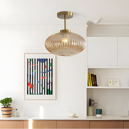 Jorik Natural Green Ribbed Glass Oval Ceiling Light