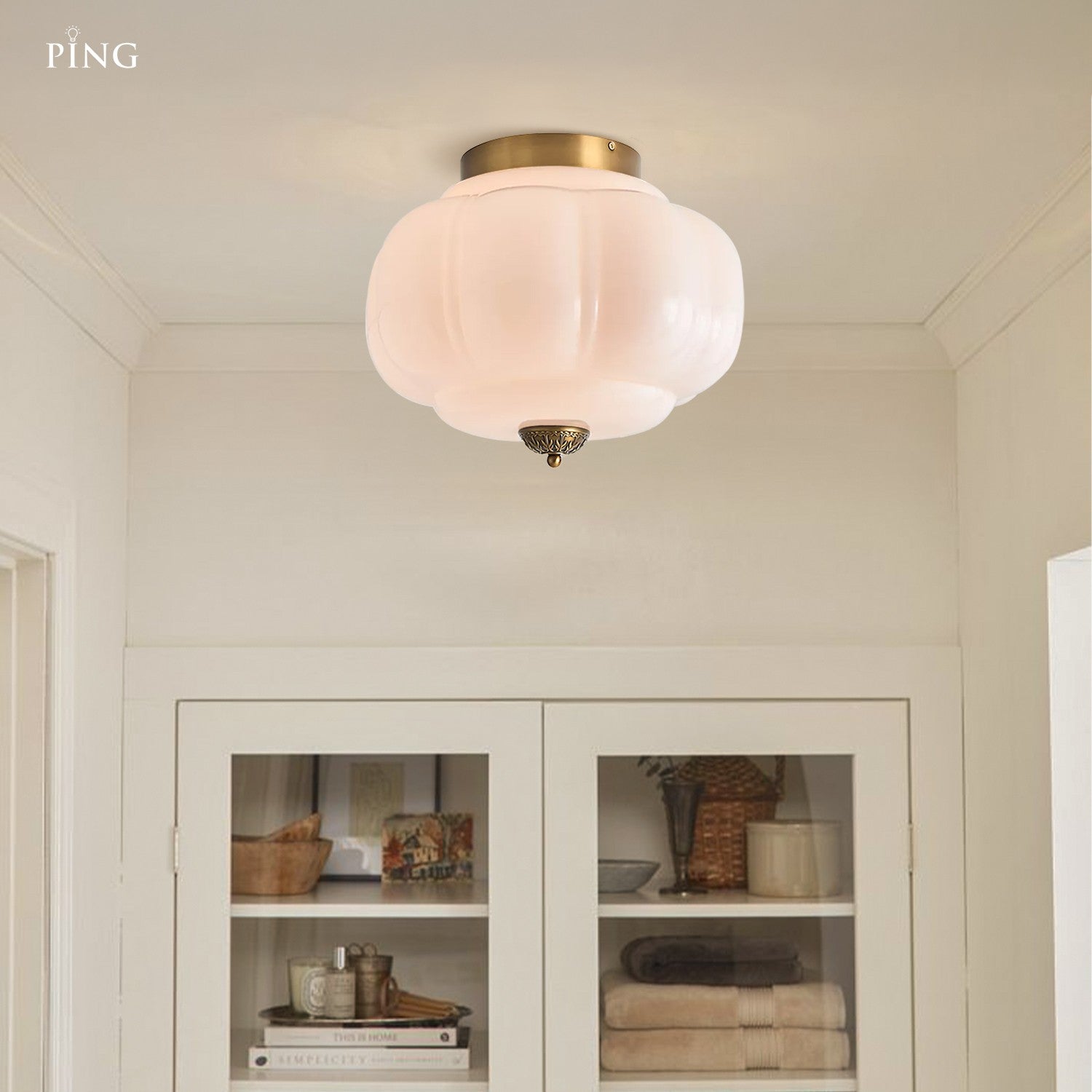 Ozita Retro Milk Glass Semi Flush Mount Eloise Ceiling Light