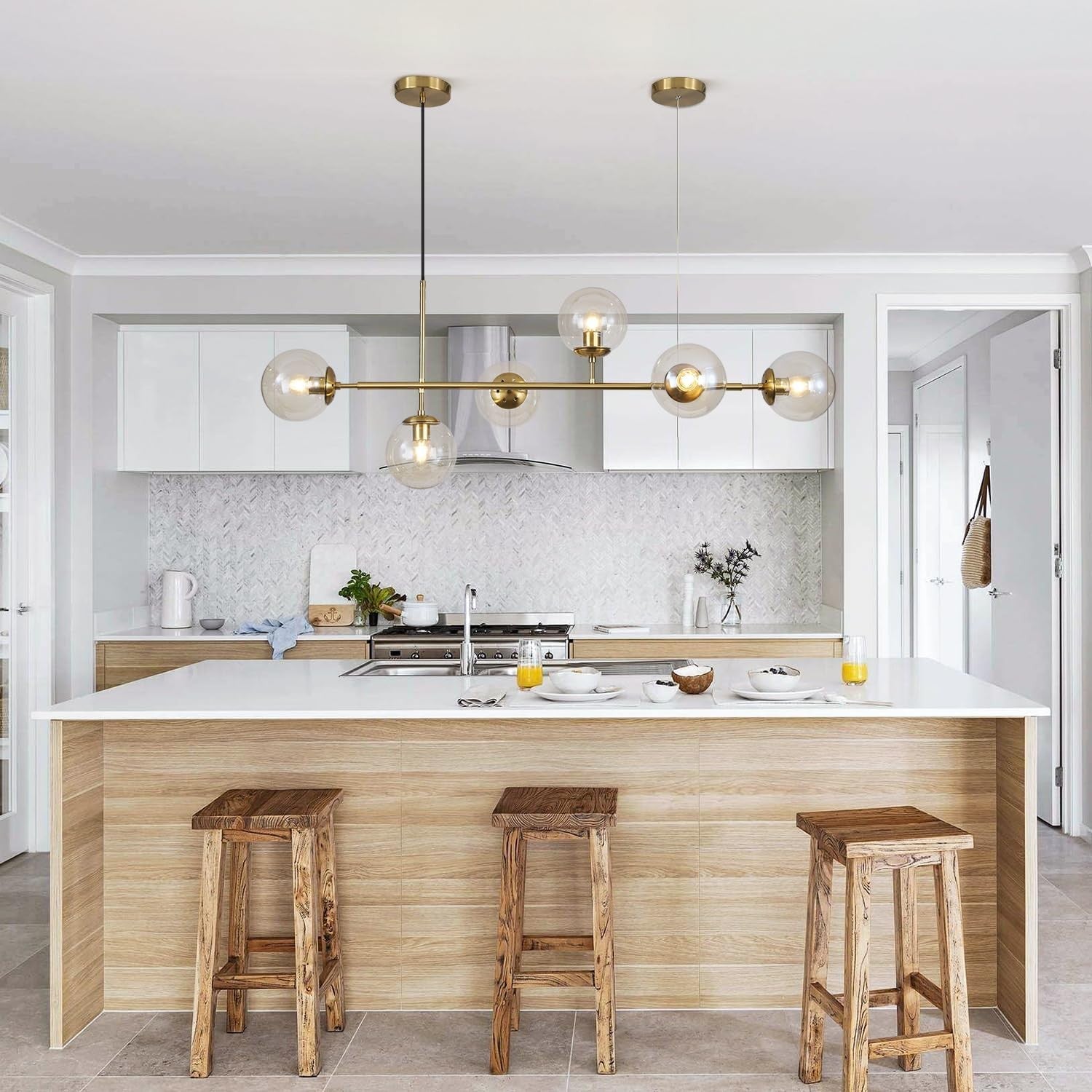 Celestina 6 Light Linear Glass Orb Pendant Light