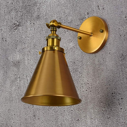 Ruhi Antique Brass Swing Arm Wall Sconce With Tapered Lampshade