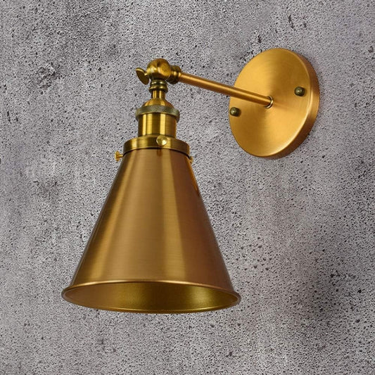 Ruhi Antique Brass Swing Arm Wall Sconce With Tapered Lampshade