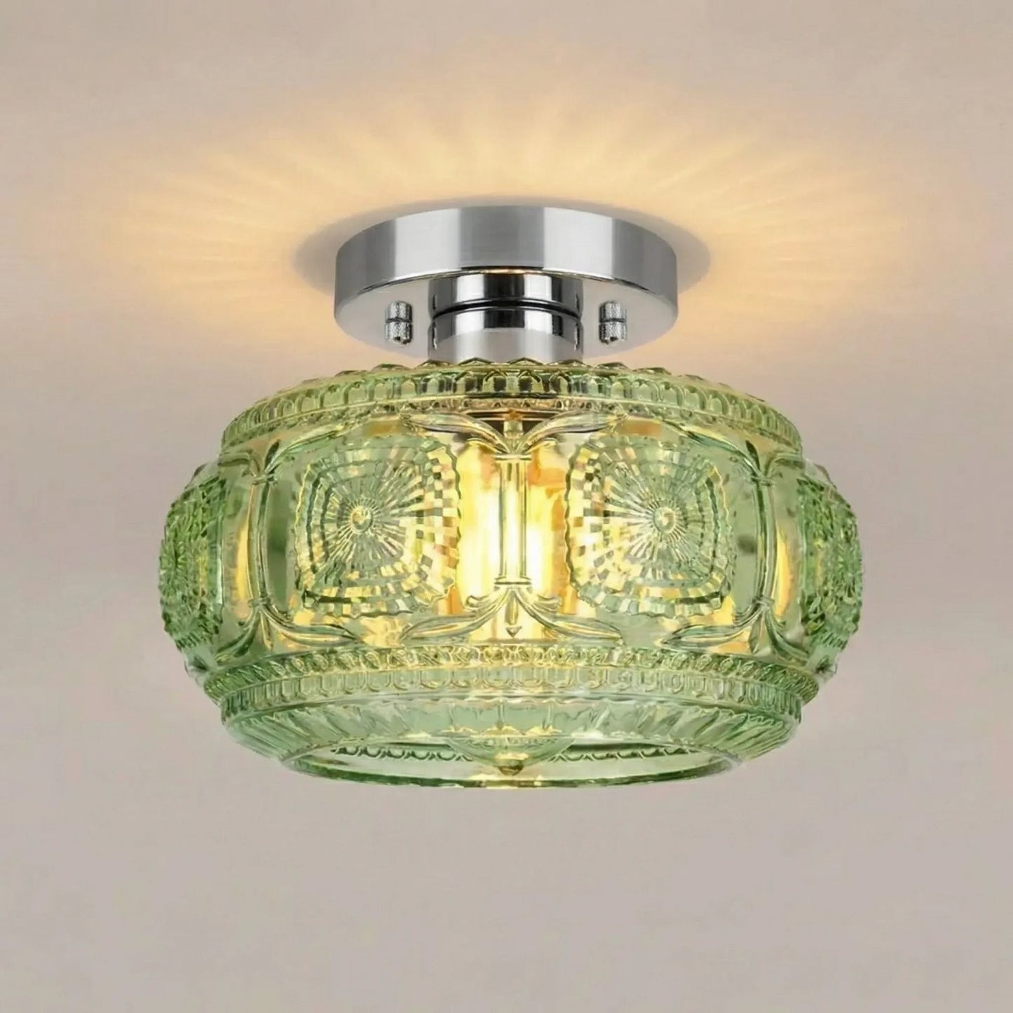 Ixionis Retro Carved Glass Semi Flush Ceiling Light