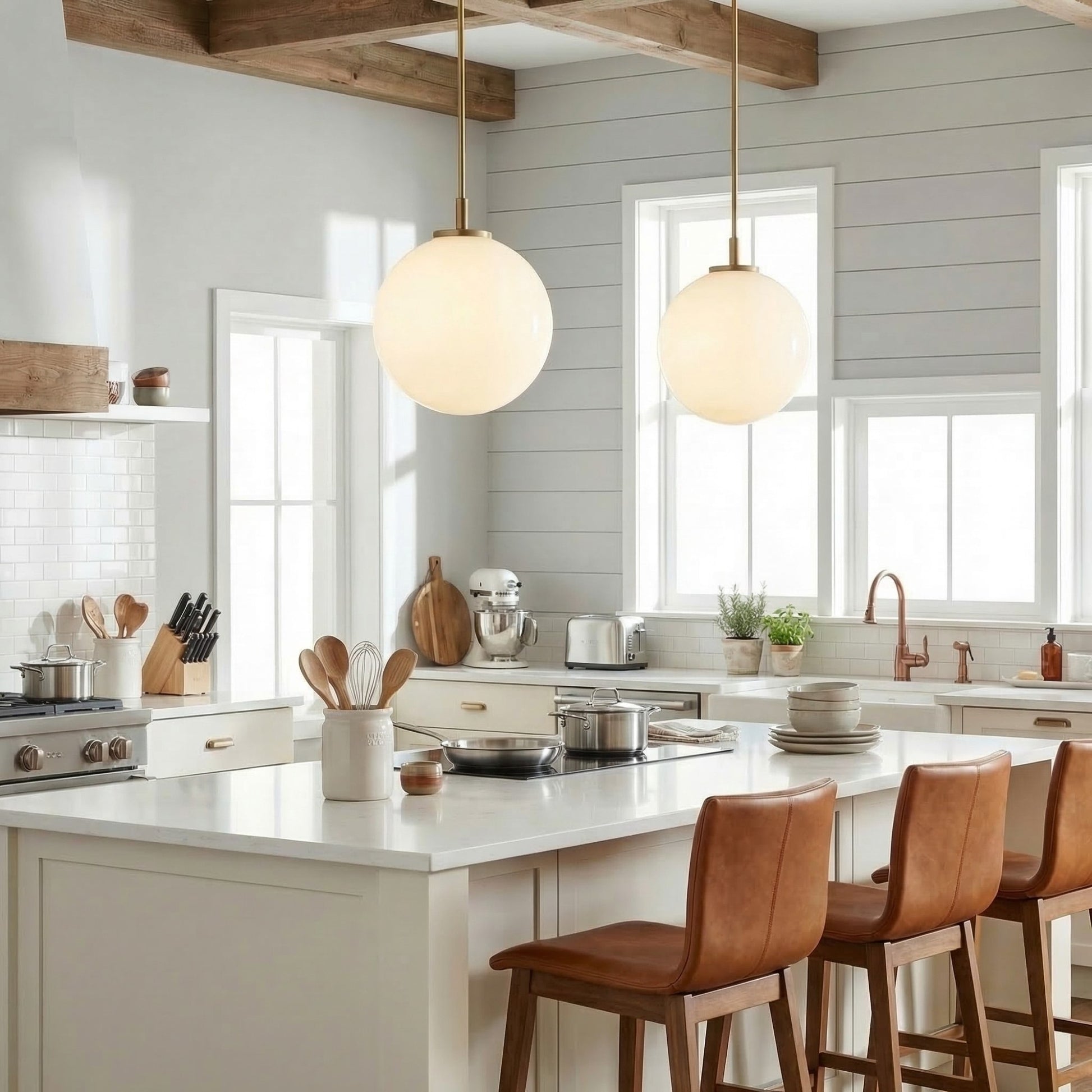 Tate Mid Century White Globe Glass Pendant Light