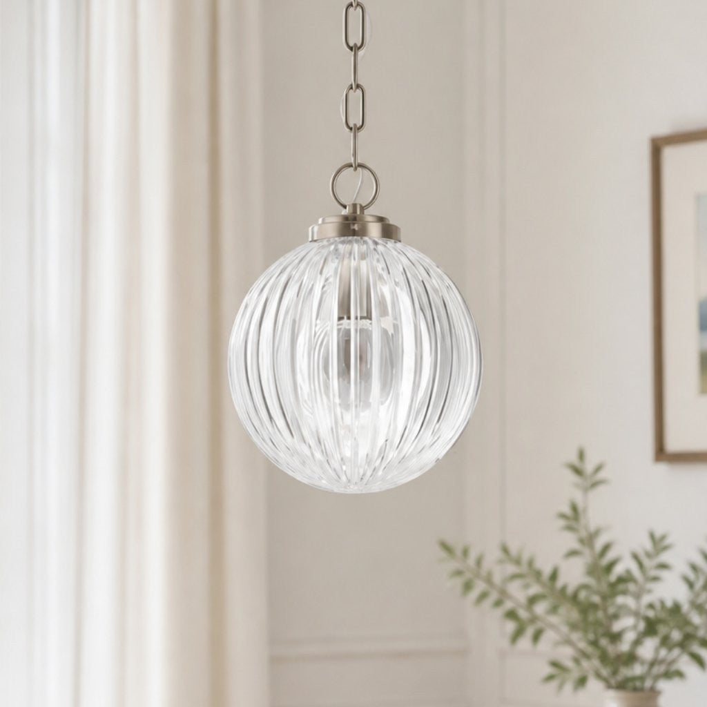 Hana Farmhouse Ribbed Glass Globe Pendant Light