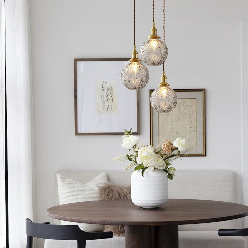 Logana Vintage Feather Texture Glass Globe Pendant Light