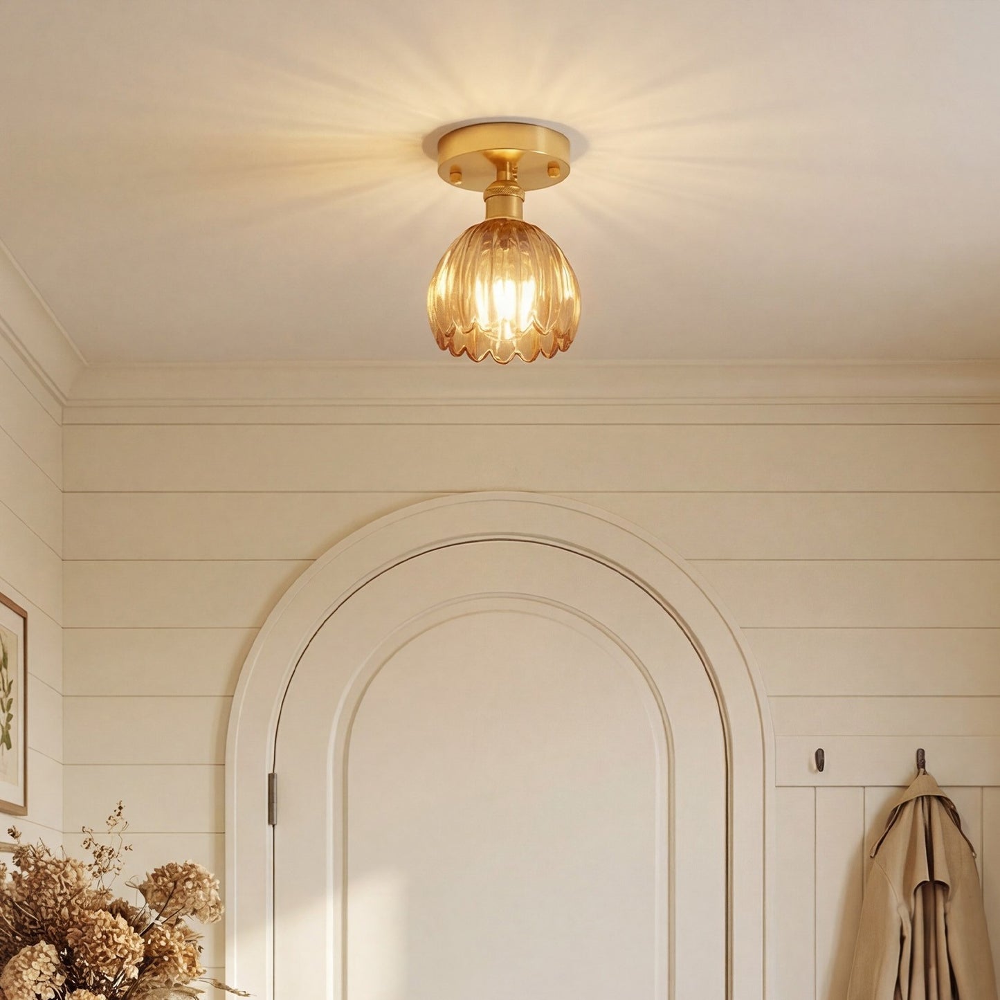 Ozir Stained Glass Flush Mount Tulip Light