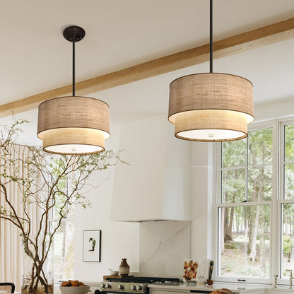 Javier Natural Linen Double Fabric Drum Pendant Light