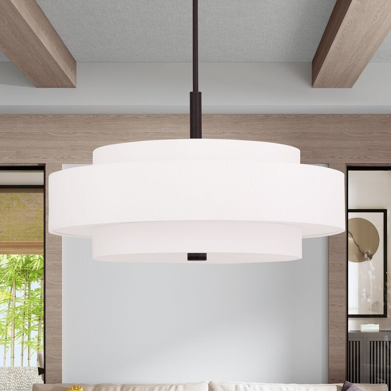 Harlow Linen Blend 5 Light Metal Double Tier Drum Pendant Light
