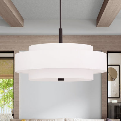 Harlow Linen Blend 5 Light Metal Double Tier Drum Pendant Light