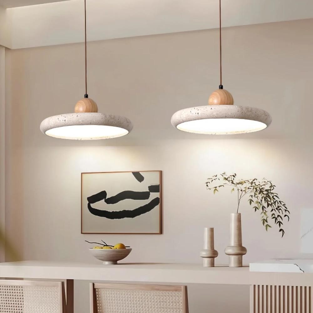 Aggiea Minimalist Yellow Travertine Frisbee Pendant Lamp