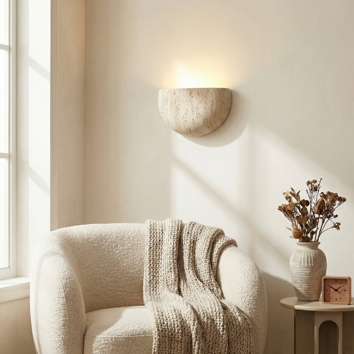 Farlan Wabi-Sabi Travertine Semi-Circular Wall Light