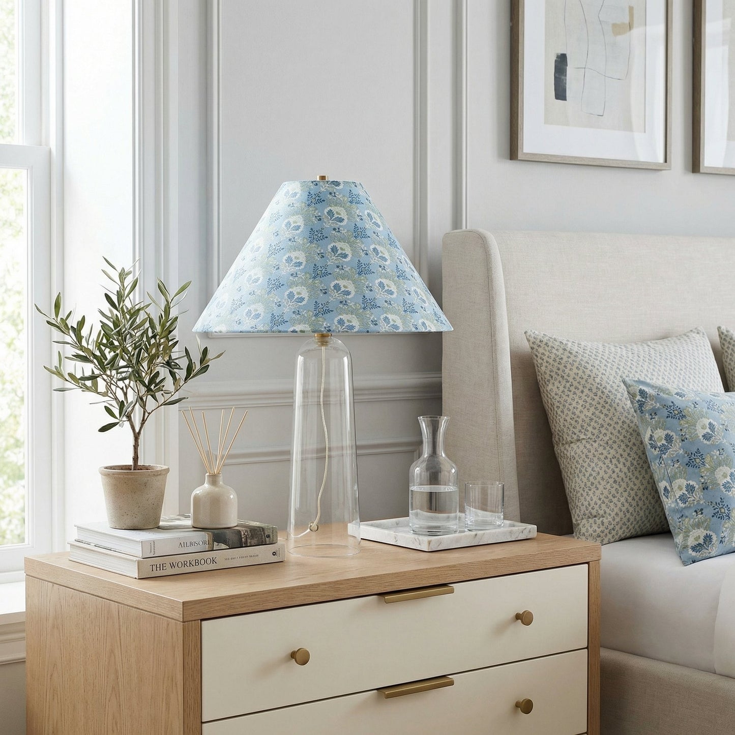 Paxton Vintage Linen Clear Glass Cylindrical Table Lamp