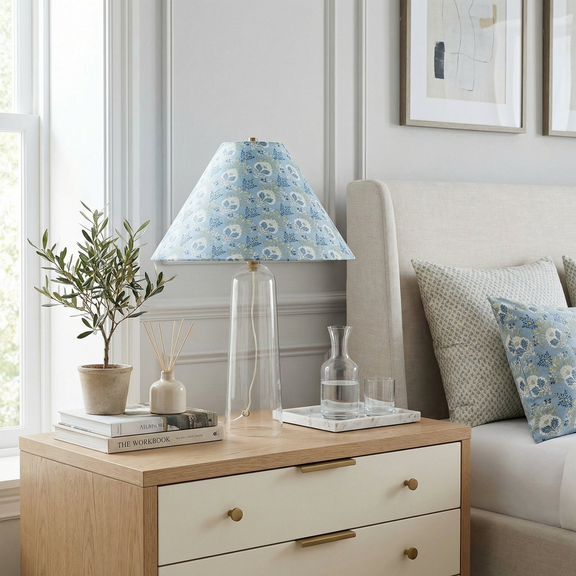 Paxton Vintage Linen Clear Glass Cylindrical Table Lamp