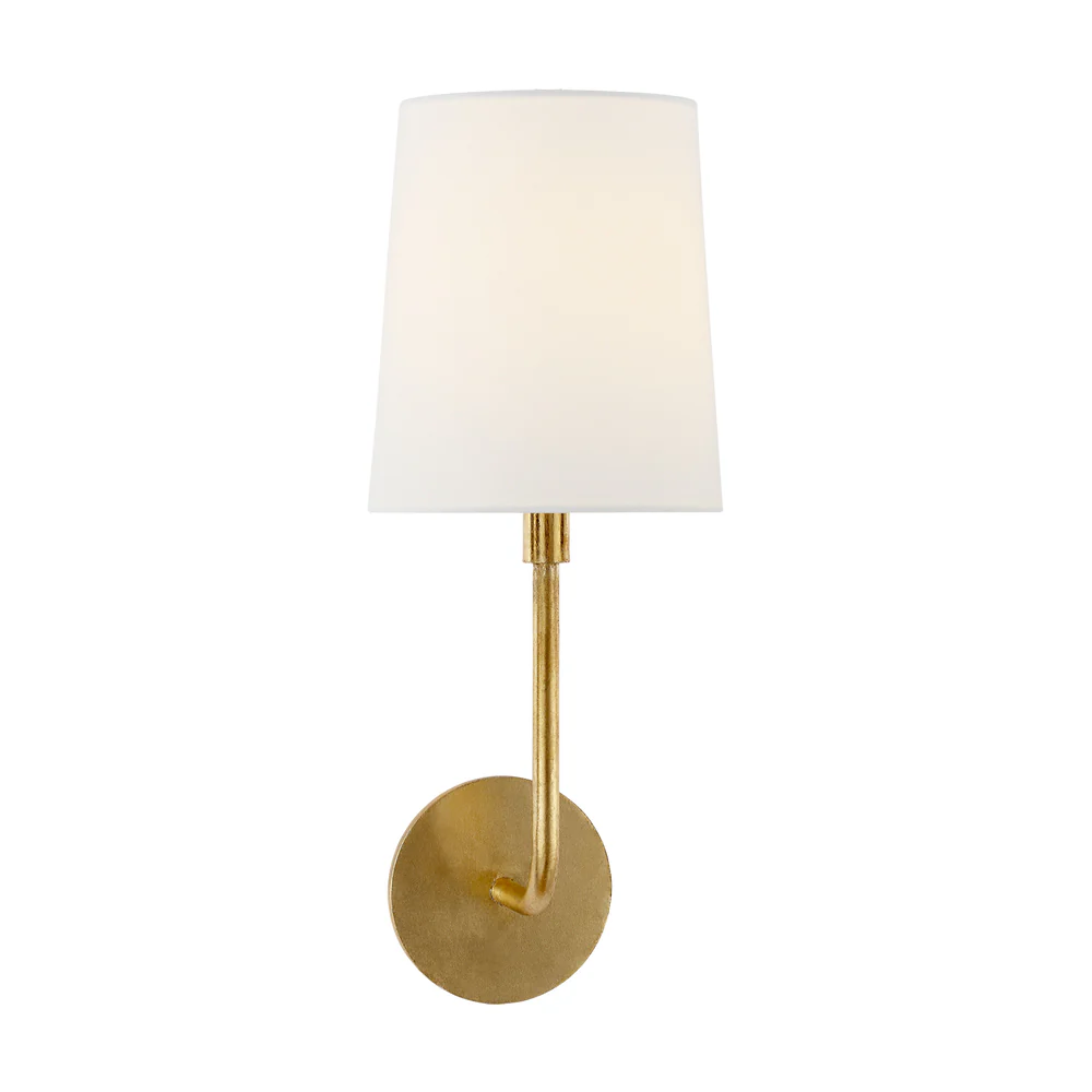 Syrinth Farmhouse Linen Shade Curved Arm Wall Lamp