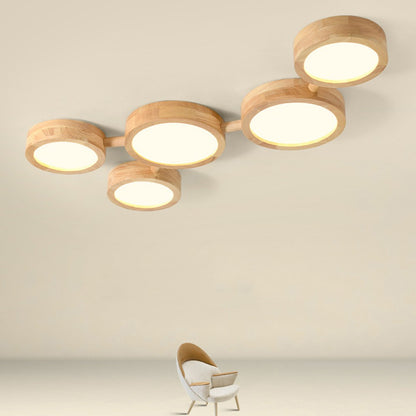 Phelith Modern Multi Heads Wood LED Ceiling Light