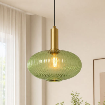 Zarek Lantern Shape Vertical Striped Stained Glass Pendant Light