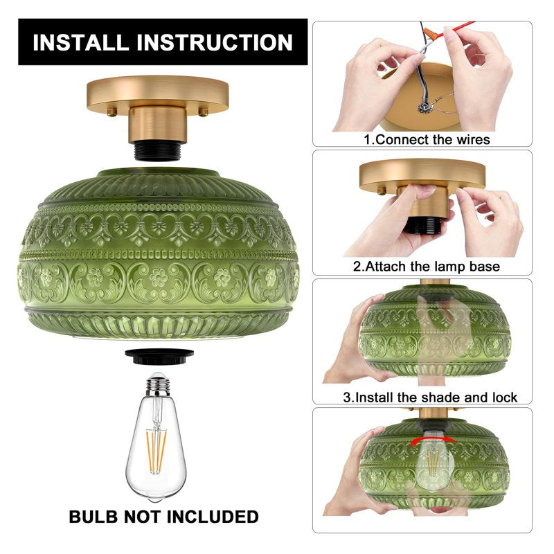 Ixionis Stained Engraved Pattern Glass Flush Mount Ceiling Light