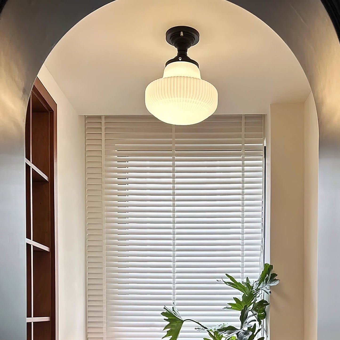 Iveria Striped Milk Glass Schoolhouse Flush Mount Ceiling Light