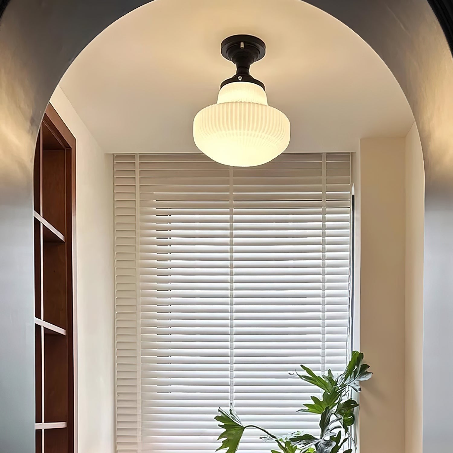 Iveria Striped Milk Glass Schoolhouse Flush Mount Ceiling Light