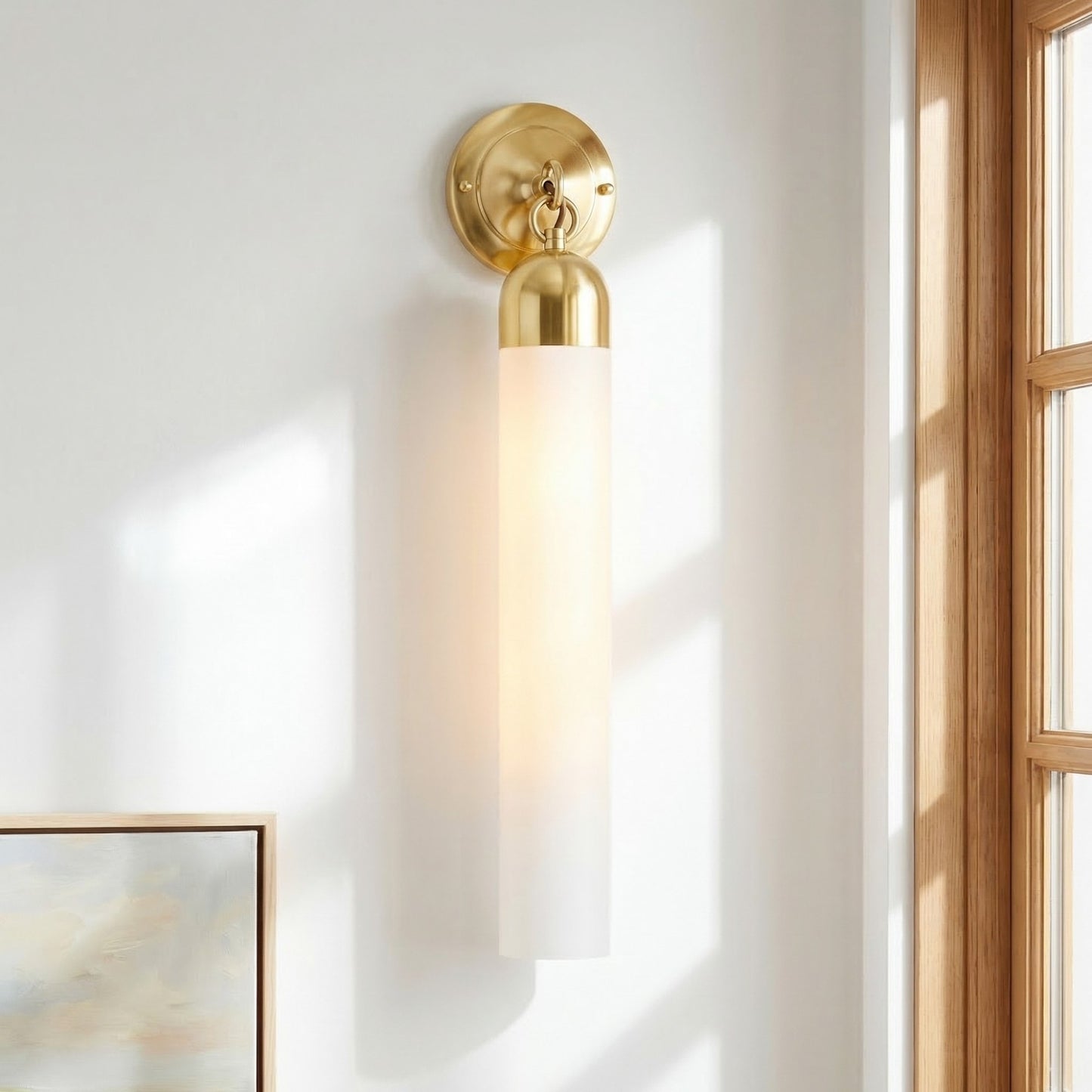 Morgan Minimalist Cylindrical Glass or Alabaster Wall Light