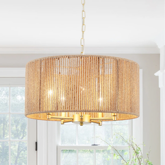 Haynes Rustic Rattan Dimmable Drum Pendant Light