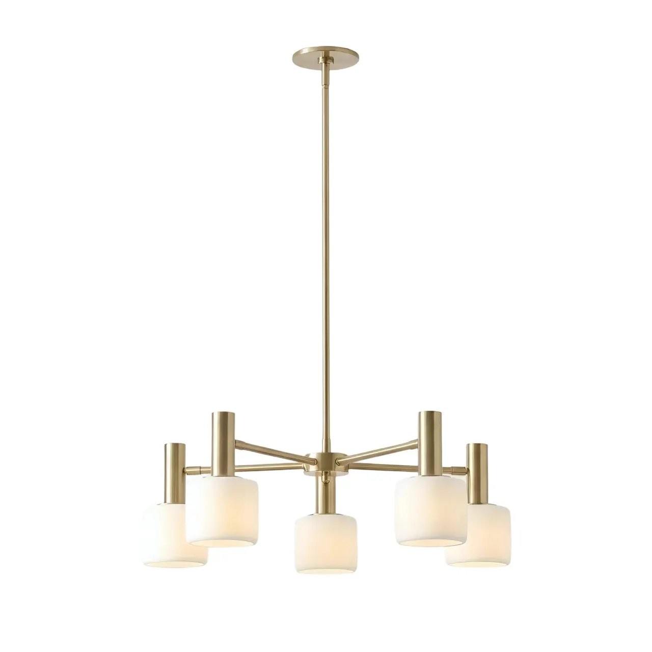 Aura Mid-Century Brass Porcelain Cylinder Chandelier