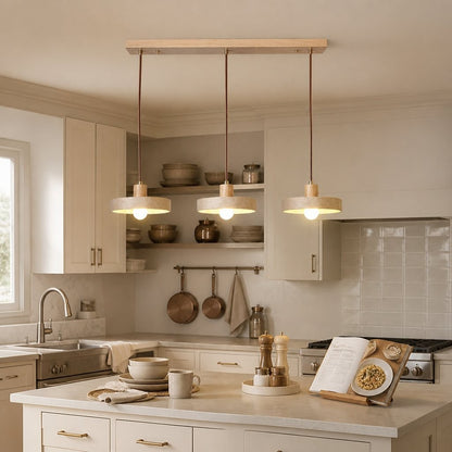 Harlow Wabi-Sabi Travertine & Wood Circular Pendant Light