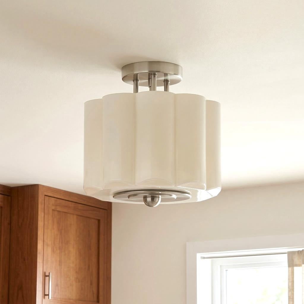 Hanahs Farmhouse Milk Glass Scalloped Shade Ceiling Light