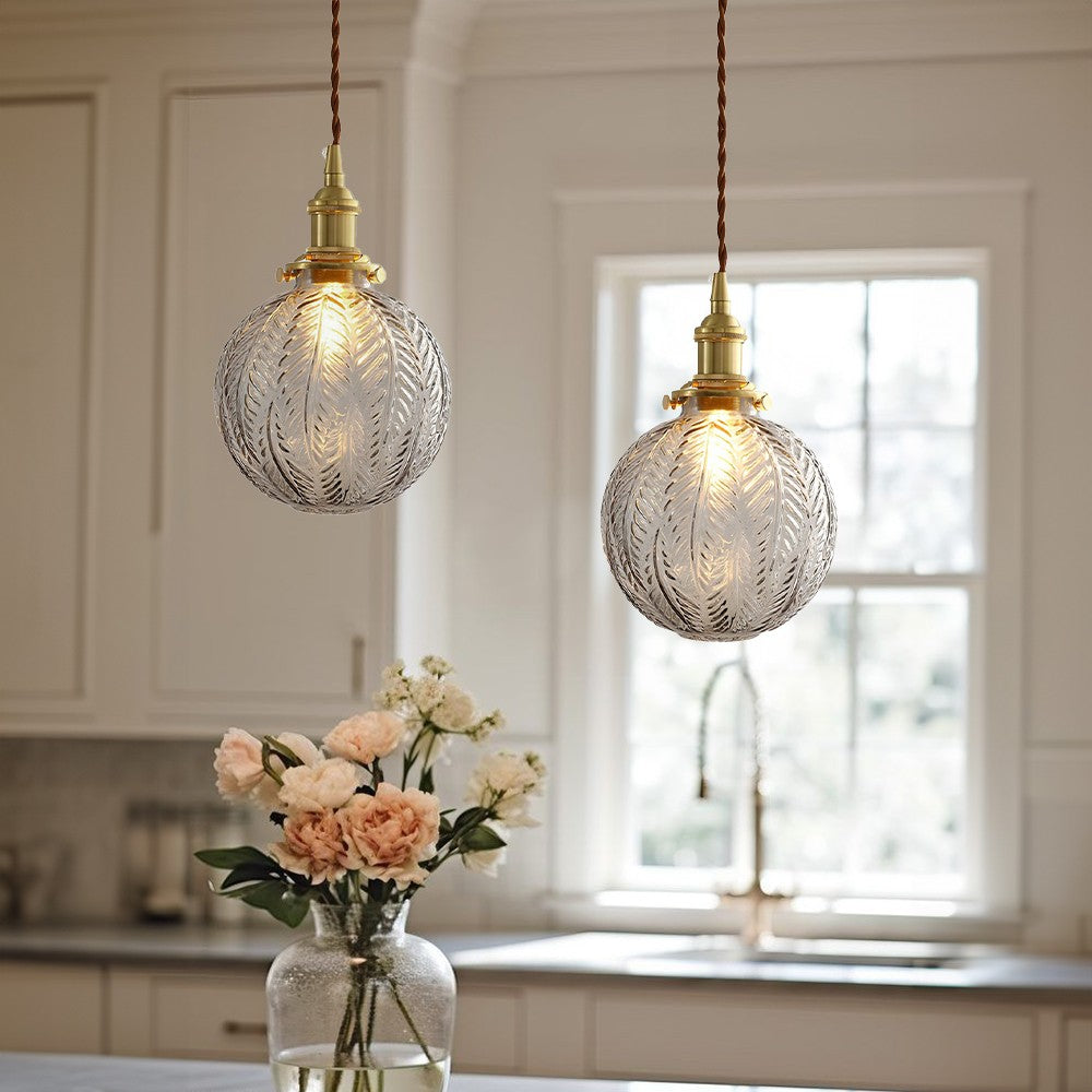 Logana Vintage Feather Texture Glass Globe Pendant Light