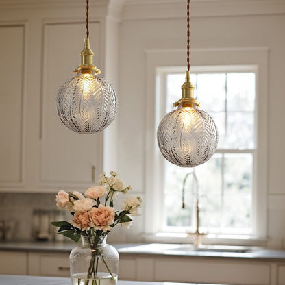 Logana Vintage Feather Texture Glass Globe Pendant Light