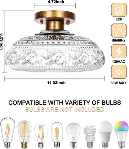 Cassandra American Country Patterned Glass Ceiling Light